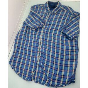Rochester Men Shirt XL 100% Linen Button Up Short Sleeve Madras Plaid